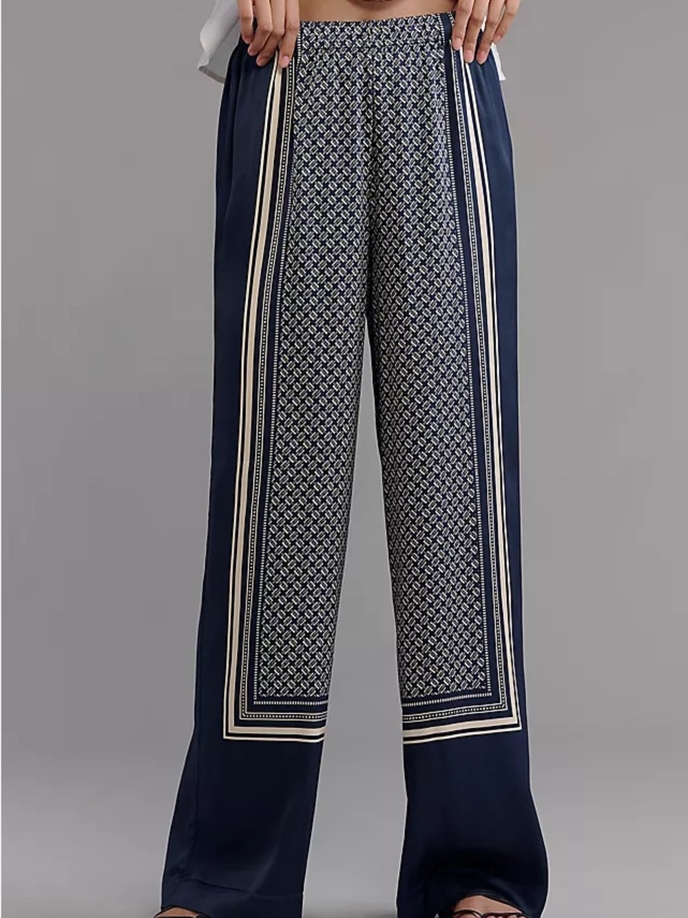 rag & bone Olivia Printed Pull On Wide Leg Pants Navy Ivory Size Large